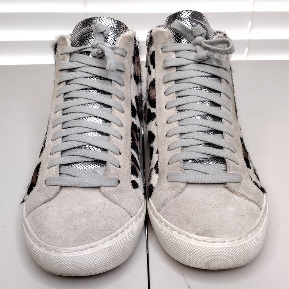 P448 John Y2K Calf Hair Leopard Side Zipper Lace Up High Top Sneakers Sz 6 - Picture 6 of 15